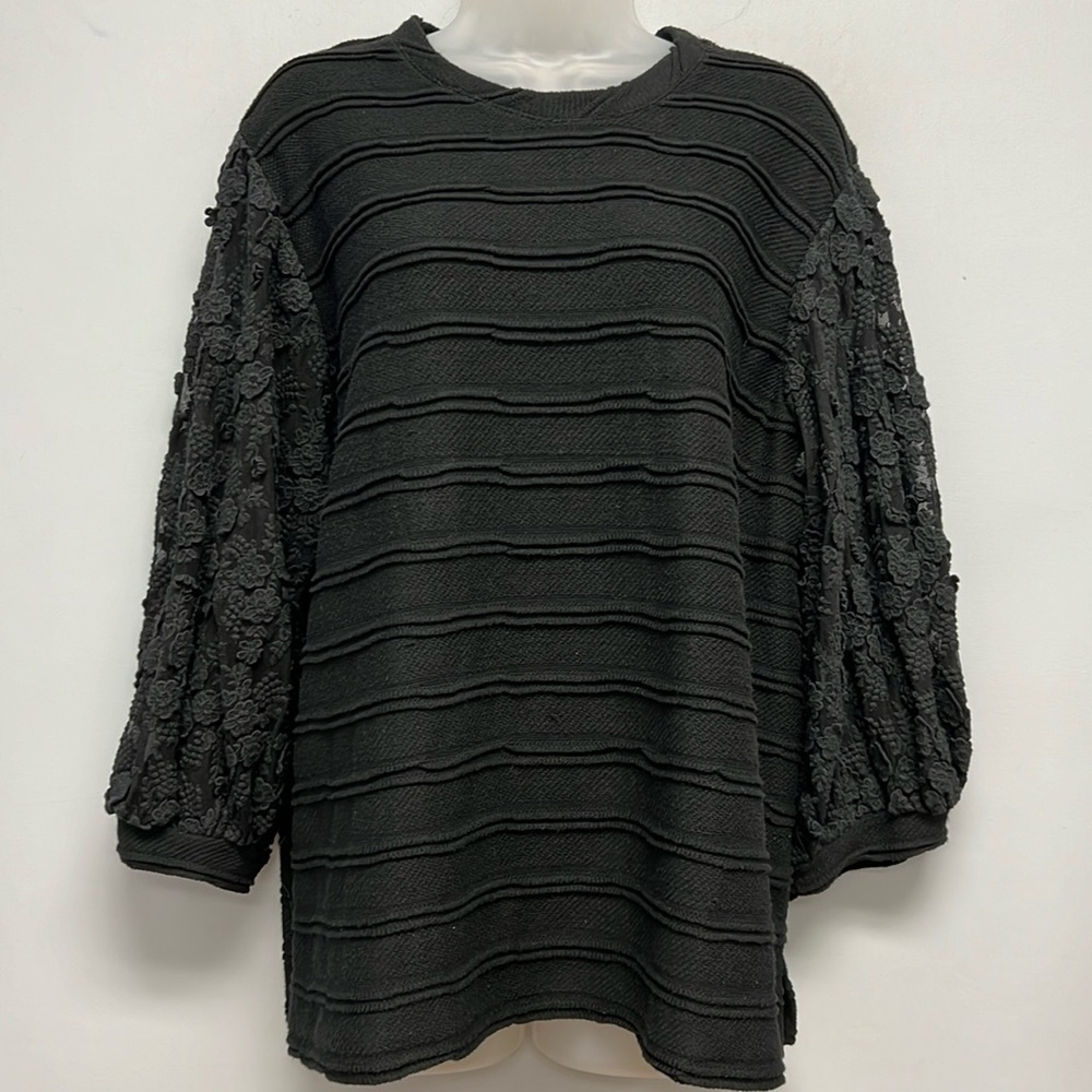 Anthropologie Eri + Ali CHELSEA Lace Crotchet Balloon Sleeve Sweater Size Large